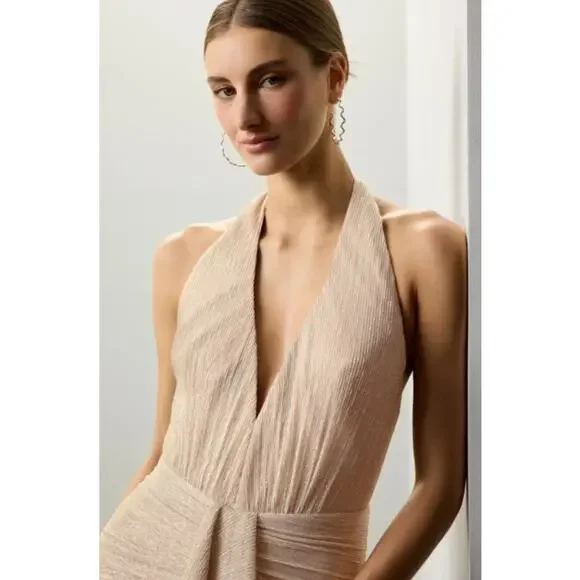pink or red mini dress Embellished Extreme Cowl Neck Halter Mini Dress in Hot Pink - 10